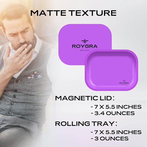 roygra Rolling Tray, Metal Matte Decorative Tray with PVC Soft Magnetic Lid, 7 x 5.5 inch - Black in Saudi Arabia