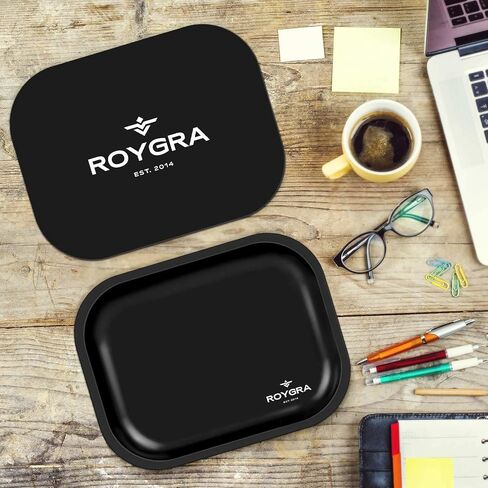 roygra Rolling Tray, Metal Matte Decorative Tray with PVC Soft Magnetic Lid, 7 x 5.5 inch - Black in Saudi Arabia