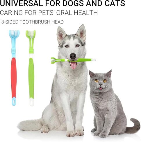 مجموعة فرشاة أسنان HURKEYE للحيوانات الأليفة، 2 فرشاة أسنان ثلاثية الرأس للحيوانات الأليفة، 2 فرشاة أسنان مزدوجة الرأس، 4 فرش أسنان للأصابع، فرش تنظيف لصحة أسنان الكلاب والقطط، 11 حزمة in Kuwait
