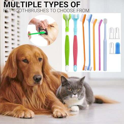 مجموعة فرشاة أسنان HURKEYE للحيوانات الأليفة، 2 فرشاة أسنان ثلاثية الرأس للحيوانات الأليفة، 2 فرشاة أسنان مزدوجة الرأس، 4 فرش أسنان للأصابع، فرش تنظيف لصحة أسنان الكلاب والقطط، 11 حزمة in Kuwait