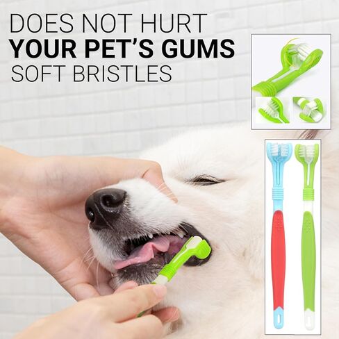 مجموعة فرشاة أسنان HURKEYE للحيوانات الأليفة، 2 فرشاة أسنان ثلاثية الرأس للحيوانات الأليفة، 2 فرشاة أسنان مزدوجة الرأس، 4 فرش أسنان للأصابع، فرش تنظيف لصحة أسنان الكلاب والقطط، 11 حزمة in Kuwait