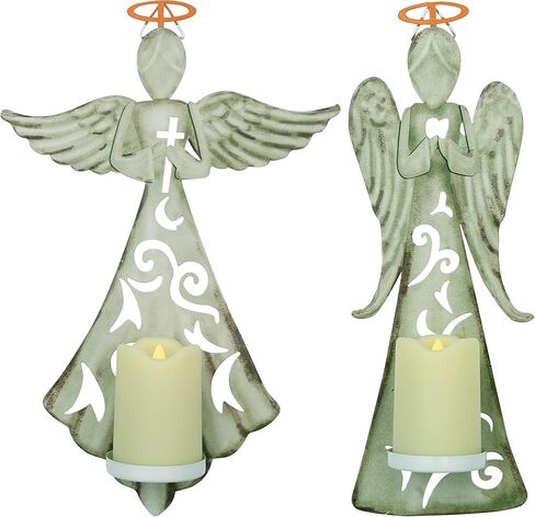 Metal Angel Wall Cross DecorDecor - 2 Pack Metal Hanging Cross with LED Candle,Perfect for Home Church Christian Wall Decor in Kuwait