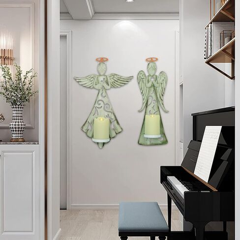 Metal Angel Wall Cross DecorDecor - 2 Pack Metal Hanging Cross with LED Candle,Perfect for Home Church Christian Wall Decor in Kuwait