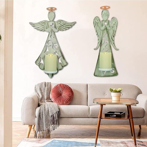 Metal Angel Wall Cross DecorDecor - 2 Pack Metal Hanging Cross with LED Candle,Perfect for Home Church Christian Wall Decor in Kuwait