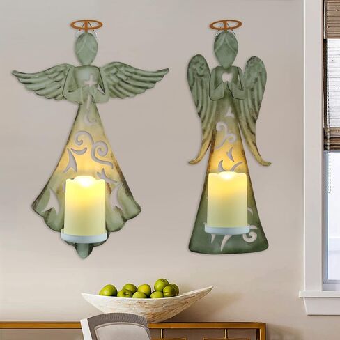 Metal Angel Wall Cross DecorDecor - 2 Pack Metal Hanging Cross with LED Candle,Perfect for Home Church Christian Wall Decor in Kuwait