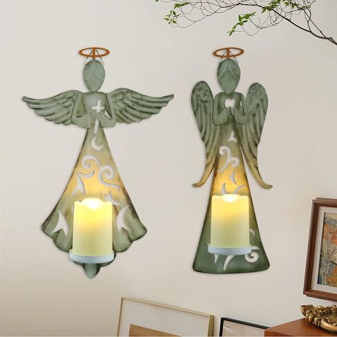 Metal Angel Wall Cross DecorDecor - 2 Pack Metal Hanging Cross with LED Candle,Perfect for Home Church Christian Wall Decor in Kuwait