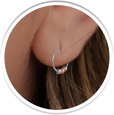 أقراط رقيقة 24 جرام مع خرز برتقالي - 925 أقراط فضية مطرزة للنساء والمراهقين والرجال in Kuwait