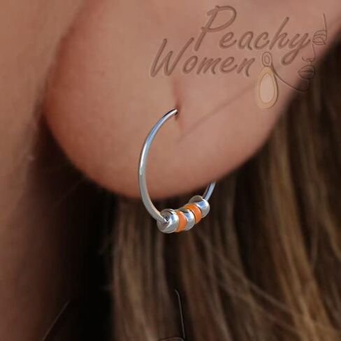 أقراط رقيقة 24 جرام مع خرز برتقالي - 925 أقراط فضية مطرزة للنساء والمراهقين والرجال in Kuwait