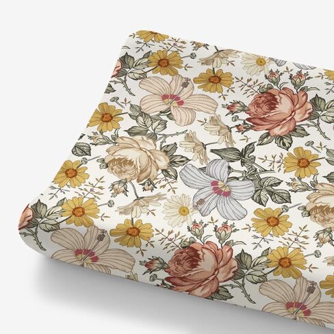 HawSkgFub Boho Peony Floral Changing Pad Cover for Baby Girls, Retro Bohemia Daisy Flower Diaper Change Table Covers, Soft Stretchy Breathable Safe Snug Fitted Changing Mat Sheets Fit 32"/34" x 16" in Saudi Arabia