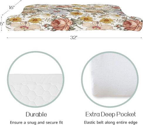 HawSkgFub Boho Peony Floral Changing Pad Cover for Baby Girls, Retro Bohemia Daisy Flower Diaper Change Table Covers, Soft Stretchy Breathable Safe Snug Fitted Changing Mat Sheets Fit 32"/34" x 16" in Saudi Arabia