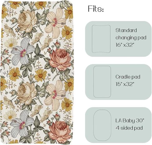 HawSkgFub Boho Peony Floral Changing Pad Cover for Baby Girls, Retro Bohemia Daisy Flower Diaper Change Table Covers, Soft Stretchy Breathable Safe Snug Fitted Changing Mat Sheets Fit 32"/34" x 16" in Saudi Arabia