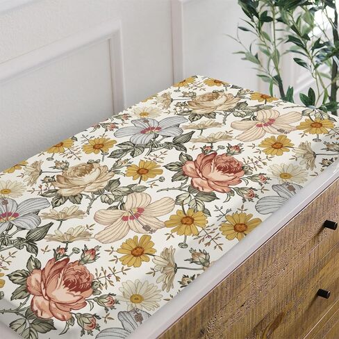 HawSkgFub Boho Peony Floral Changing Pad Cover for Baby Girls, Retro Bohemia Daisy Flower Diaper Change Table Covers, Soft Stretchy Breathable Safe Snug Fitted Changing Mat Sheets Fit 32"/34" x 16" in Saudi Arabia