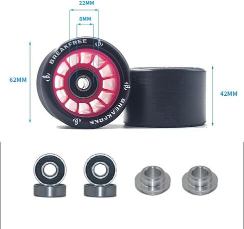 B BREAKFREE 62 * 42MM 8 Pack 85A with Bearings and Mounting Tools Roller Skate Wheels Skate Wheels with Bearings Installed for Indoor or Outdoor Double Row Skating Accessories in Saudi Arabia
