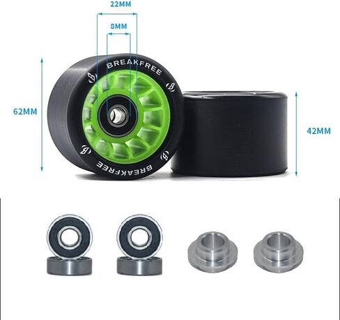 B BREAKFREE 62 * 42MM 8 Pack 85A with Bearings and Mounting Tools Roller Skate Wheels Skate Wheels with Bearings Installed for Indoor or Outdoor Double Row Skating Accessories in Saudi Arabia