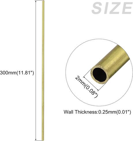 METALLIXITY Brass Tube (2mm OD x 0.25mm Wall T x 300mm L) 4Pcs, Straight Tubing - for Home Furnishing, Machinery, DIY Handicraft in Saudi Arabia