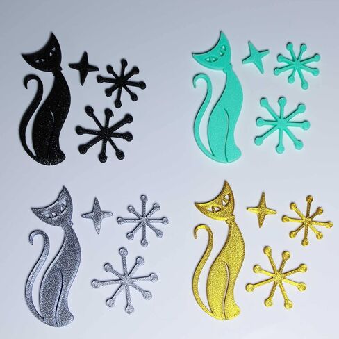 Retro Layers Midcentury Modern Vintage Style Atomic Cat Fridge Magnets Refrigerator Kitchen Décor 1960s Retro 50s Home MCM (Black) in Saudi Arabia