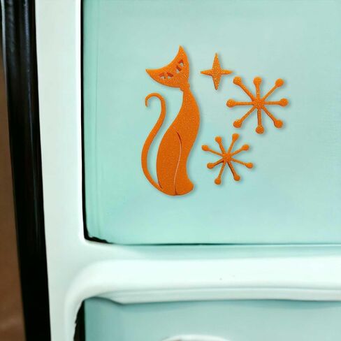 Retro Layers Midcentury Modern Vintage Style Atomic Cat Fridge Magnets Refrigerator Kitchen Décor 1960s Retro 50s Home MCM (Black) in Saudi Arabia