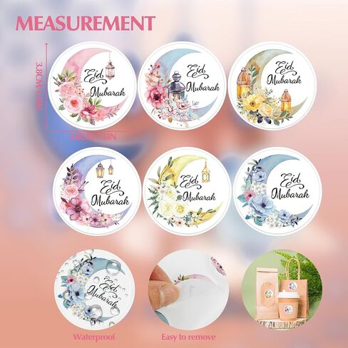 1000Pcs Eid Mubarak Stickers, Ramadan Stickers Round Adhesive Label Stickers Decal for Eid Party Decorations Ramadan Envelope Invitation Card Gift Tag Holiday Party Decor in Saudi Arabia
