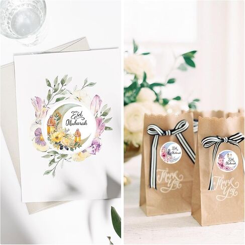 1000Pcs Eid Mubarak Stickers, Ramadan Stickers Round Adhesive Label Stickers Decal for Eid Party Decorations Ramadan Envelope Invitation Card Gift Tag Holiday Party Decor in Saudi Arabia