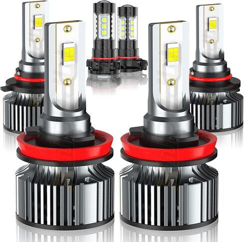 مجموعة مصابيح أمامية LED XWQHJW متوافقة مع 2007-2015 Chevy Silverado 1500 2500 3500، 9005 H11 شعاع عالٍ منخفض + مصابيح ضباب 5202/PS24W، هالوجين بديل، 6000K أبيض، التوصيل والتشغيل، حزمة من 6 قطع in Kuwait