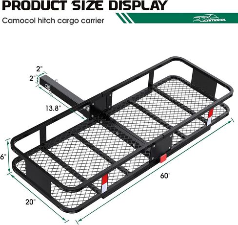 CAMOCOL 60 بوصة × 20 بوصة × 6 بوصة وصلة وصلة مقطورة لحمل البضائع وحقيبة شحن مقاومة للماء 16 متر مكعب، سلة شحن مركبة قابلة للطي بسعة 500 رطل مع مثبت وصلة وشبكة وأشرطة in Kuwait
