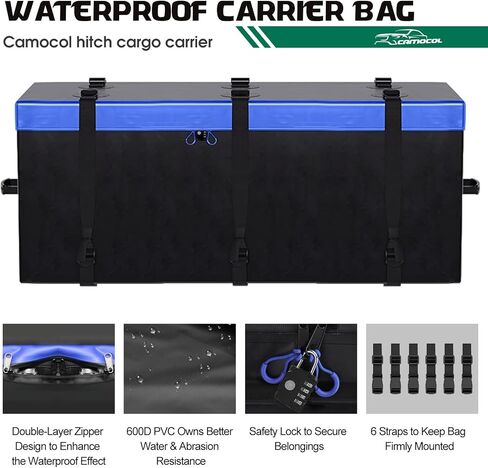 CAMOCOL 60 بوصة × 20 بوصة × 6 بوصة وصلة وصلة مقطورة لحمل البضائع وحقيبة شحن مقاومة للماء 16 متر مكعب، سلة شحن مركبة قابلة للطي بسعة 500 رطل مع مثبت وصلة وشبكة وأشرطة in Kuwait