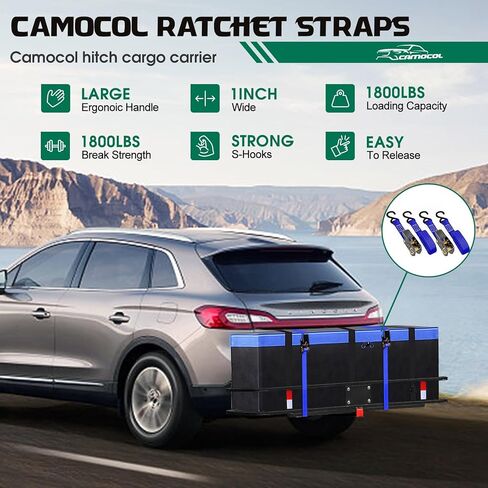 CAMOCOL 60 بوصة × 20 بوصة × 6 بوصة وصلة وصلة مقطورة لحمل البضائع وحقيبة شحن مقاومة للماء 16 متر مكعب، سلة شحن مركبة قابلة للطي بسعة 500 رطل مع مثبت وصلة وشبكة وأشرطة in Kuwait