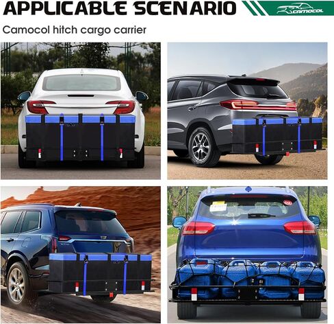 CAMOCOL 60 بوصة × 20 بوصة × 6 بوصة وصلة وصلة مقطورة لحمل البضائع وحقيبة شحن مقاومة للماء 16 متر مكعب، سلة شحن مركبة قابلة للطي بسعة 500 رطل مع مثبت وصلة وشبكة وأشرطة in Kuwait