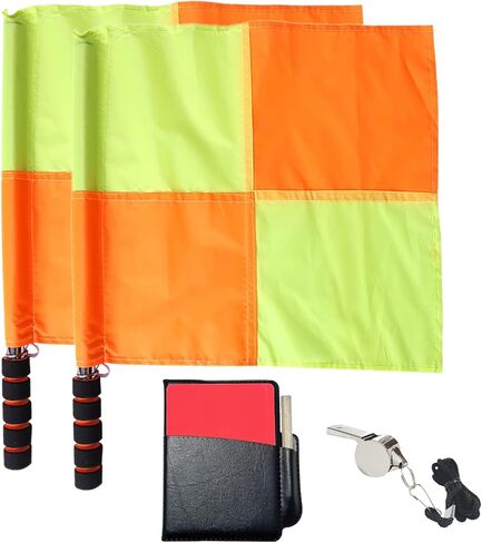 CORECISE Soccer Referee Flag Set,Match Football Linesman Flags,Red Yellow Cards with Notebook and Pencil,Coach Referee Stainless Steel Whistles with Lanyard for Sports, Soccer, Football, Basketball in Saudi Arabia