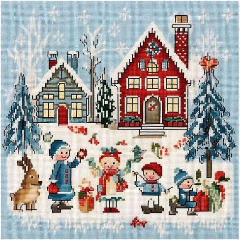51buyoutgo Christmas 11ct Cross Stitch Kits, 11 CT Funny Pre Printed Counted Stamped Cross Stitch Embroidery Needlepoint Needlework Patterns Kits for Beginners Adults Crossstitch Wall Decor 40x40cm in Saudi Arabia