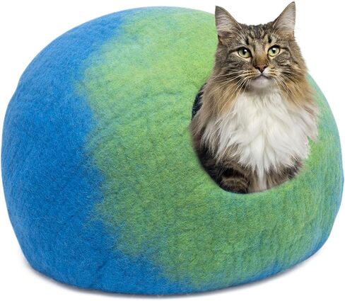 CAXOW Felt Wool Cat Cave Bed - Cozy Cat Bed Cave for Indoor Cats and Kittens - Made from 100% Merino Wool in Nepal (Aqua Blue) in Saudi Arabia