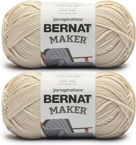 Bernat Maker Cream Yarn - 2 Pack of 250g/8.8oz - 72% Cotton 28% Nylon - #5 Bulky - 290m/317Yards - for Knitting, Crochet and Amigurumi in Saudi Arabia