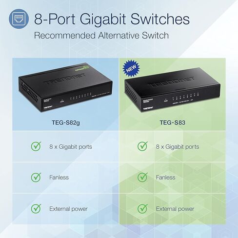 محول سطح المكتب TRENDnet 8 منافذ جيجابت، TEG-S83، 8 منافذ جيجابت RJ-45، موزع إيثرنت، سعة تحويل 16 جيجابت في الثانية، تصميم بدون مروحة، حاوية معدنية، حماية مدى الحياة، أسود in Saudi Arabia