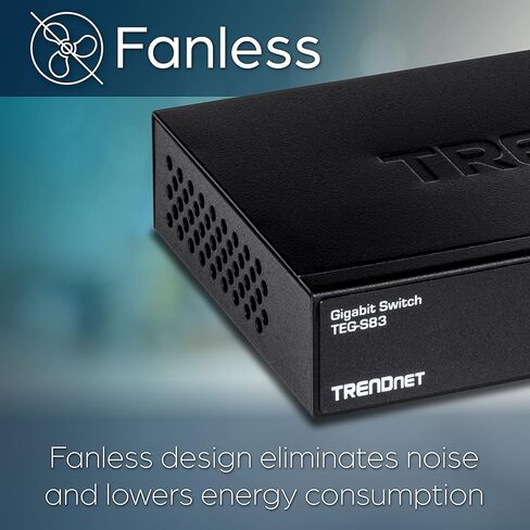 محول سطح المكتب TRENDnet 8 منافذ جيجابت، TEG-S83، 8 منافذ جيجابت RJ-45، موزع إيثرنت، سعة تحويل 16 جيجابت في الثانية، تصميم بدون مروحة، حاوية معدنية، حماية مدى الحياة، أسود in Saudi Arabia
