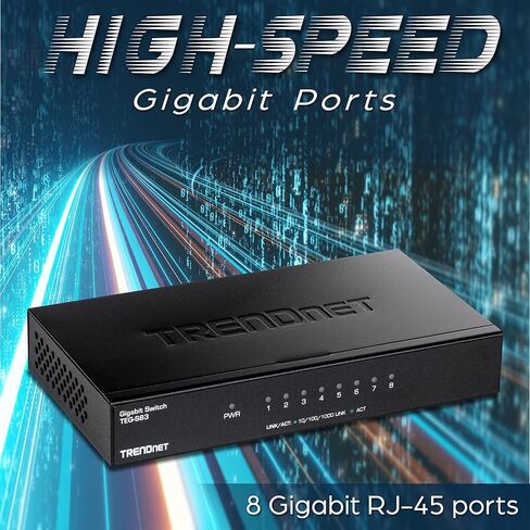 محول سطح المكتب TRENDnet 8 منافذ جيجابت، TEG-S83، 8 منافذ جيجابت RJ-45، موزع إيثرنت، سعة تحويل 16 جيجابت في الثانية، تصميم بدون مروحة، حاوية معدنية، حماية مدى الحياة، أسود in Saudi Arabia
