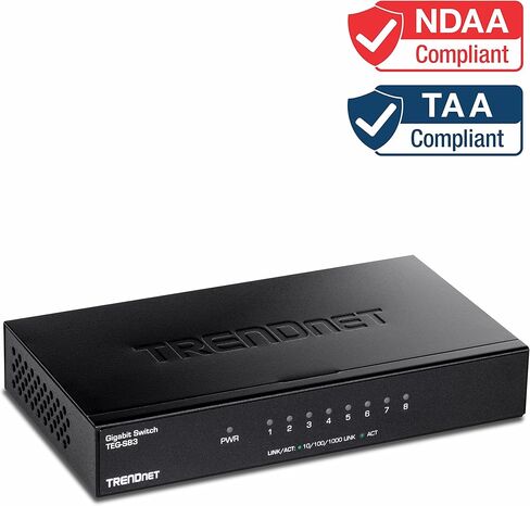 محول سطح المكتب TRENDnet 8 منافذ جيجابت، TEG-S83، 8 منافذ جيجابت RJ-45، موزع إيثرنت، سعة تحويل 16 جيجابت في الثانية، تصميم بدون مروحة، حاوية معدنية، حماية مدى الحياة، أسود in Saudi Arabia