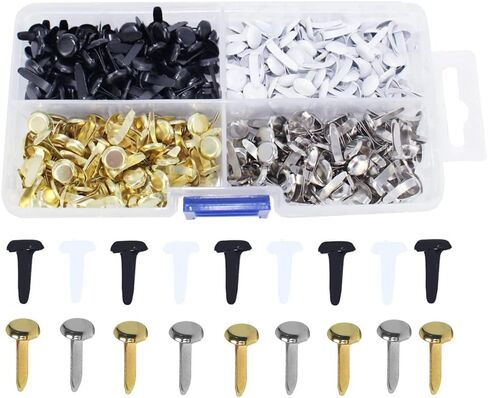 صندوق واحد (400 قطعة) من ARTCXC، 4 ألوان 8 مم، مشابك تثبيت ورقية لحرف القصاصات اليدوية - أسود، أبيض، ذهبي، فضي، كل لون 100 قطعة in Kuwait