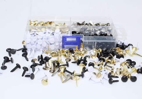 صندوق واحد (400 قطعة) من ARTCXC، 4 ألوان 8 مم، مشابك تثبيت ورقية لحرف القصاصات اليدوية - أسود، أبيض، ذهبي، فضي، كل لون 100 قطعة in Kuwait