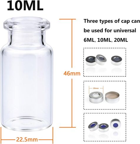PEKYBIO 20mm, Borosilicate Glass Standard Crimp Headspace Vial,10ml Capacity,Flat Bottom,Beveled Finish, 22.5x46mm, Pack of 100 in Saudi Arabia