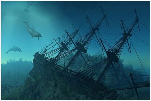 Victories Fish Tank Backdrop-PVC HD Printing Wallpaper,Shipwreck on The Seabed Aquarium Poster Background Decor Paper Cling Decals Sticker in Saudi Arabia