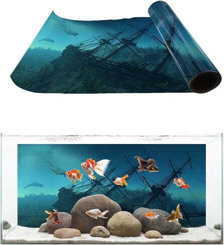 Victories Fish Tank Backdrop-PVC HD Printing Wallpaper,Shipwreck on The Seabed Aquarium Poster Background Decor Paper Cling Decals Sticker in Saudi Arabia