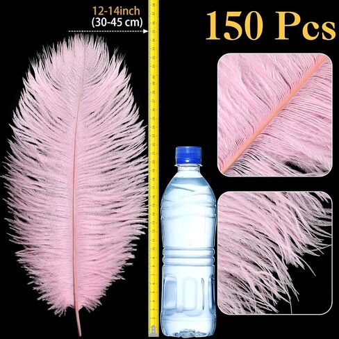 Berlune 150 Pcs Ostrich Feathers Plumes Bulk 12-14" (30-35 Cm) Natural Feathers for DIY Crafts Wedding Party Centerpiece Barrettes Cocktail Hats Dream Catchers Clothing Home Decoration (Black) in Saudi Arabia