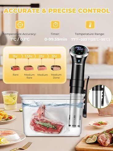 Flyseago Sous-Vide طباخ دقيق مع التحكم في درجة الحرارة لحوم البقر والدجاج والخضروات، 1100 واط in Kuwait