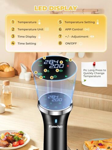 Flyseago Sous-Vide طباخ دقيق مع التحكم في درجة الحرارة لحوم البقر والدجاج والخضروات، 1100 واط in Kuwait