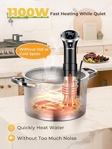 Flyseago Sous-Vide طباخ دقيق مع التحكم في درجة الحرارة لحوم البقر والدجاج والخضروات، 1100 واط in Kuwait