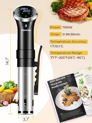 Flyseago Sous-Vide طباخ دقيق مع التحكم في درجة الحرارة لحوم البقر والدجاج والخضروات، 1100 واط in Kuwait