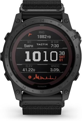 Garmin tactix 7، إصدار Pro Ballistics، ساعة GPS تكتيكية مصممة بشكل متين مع إمكانيات الشحن بالطاقة الشمسية، المقذوفات التطبيقية وشريط من النايلون، أسود (متجدد) in Saudi Arabia