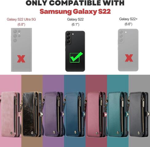 Defencase Compatible with Samsung Galaxy S22 5G Case Wallet with RFID Blocking Card Holder for Women Men, PU Leather Magnetic Snap Flip Zipper Strap Wallet Phone Case Fit for Galaxy S22 5G 6.1", Black in Saudi Arabia