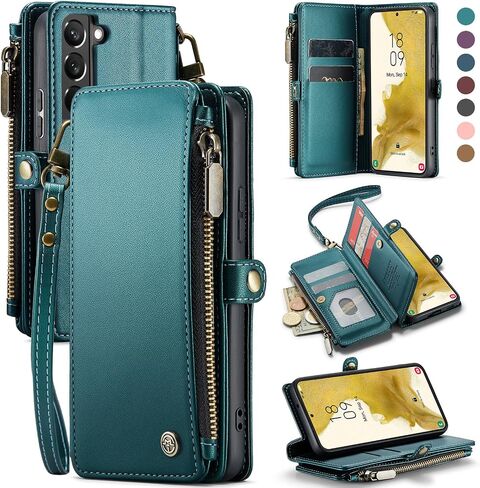 Defencase Compatible with Samsung Galaxy S22 5G Case Wallet with RFID Blocking Card Holder for Women Men, PU Leather Magnetic Snap Flip Zipper Strap Wallet Phone Case Fit for Galaxy S22 5G 6.1", Black in Saudi Arabia