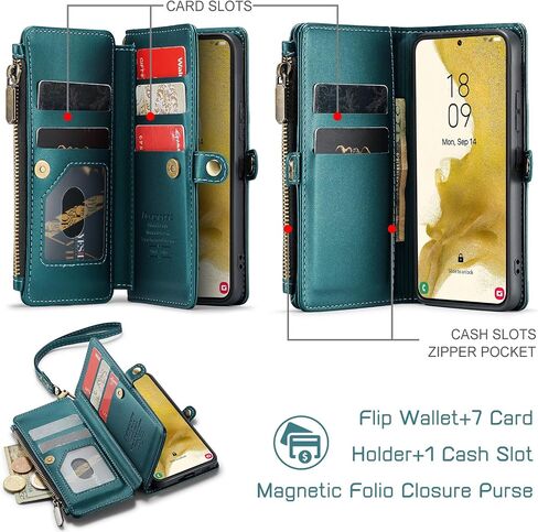 Defencase Compatible with Samsung Galaxy S22 5G Case Wallet with RFID Blocking Card Holder for Women Men, PU Leather Magnetic Snap Flip Zipper Strap Wallet Phone Case Fit for Galaxy S22 5G 6.1", Black in Saudi Arabia